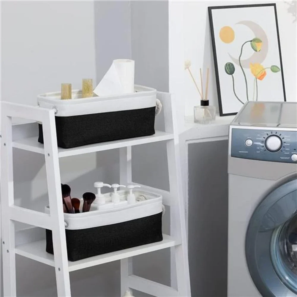 Toilet Paper Storage Basket for Cosmetics Towels Toilet Paper, (White&Black)